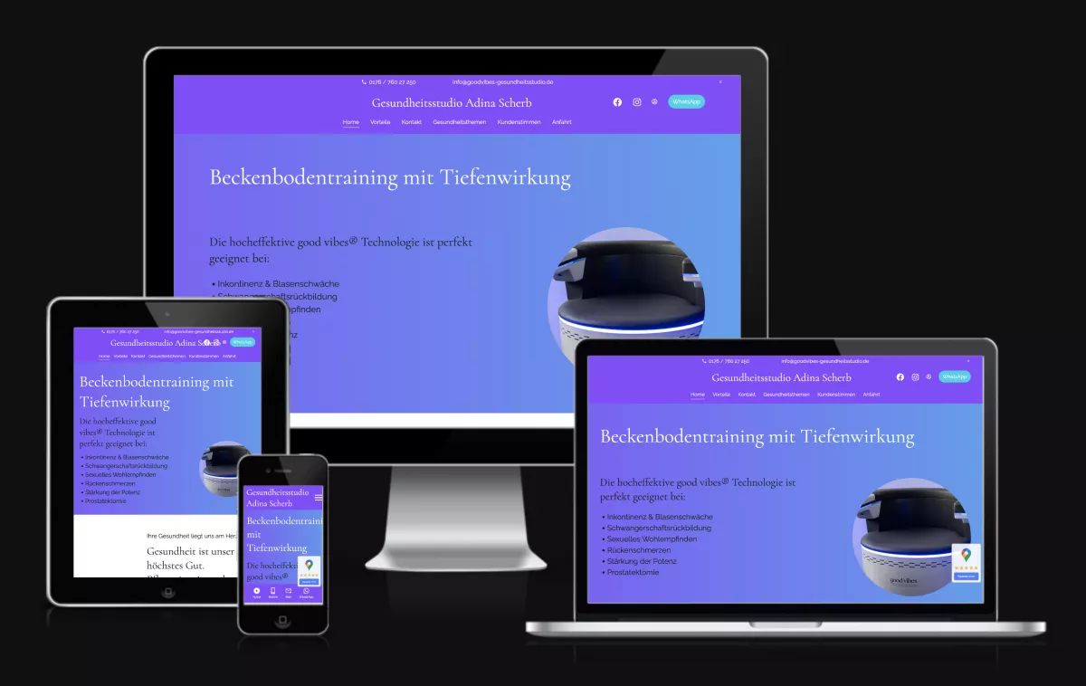 Bild zeigt die Website von Adina Scherb aus Weingarten, Gesundheitsstudio