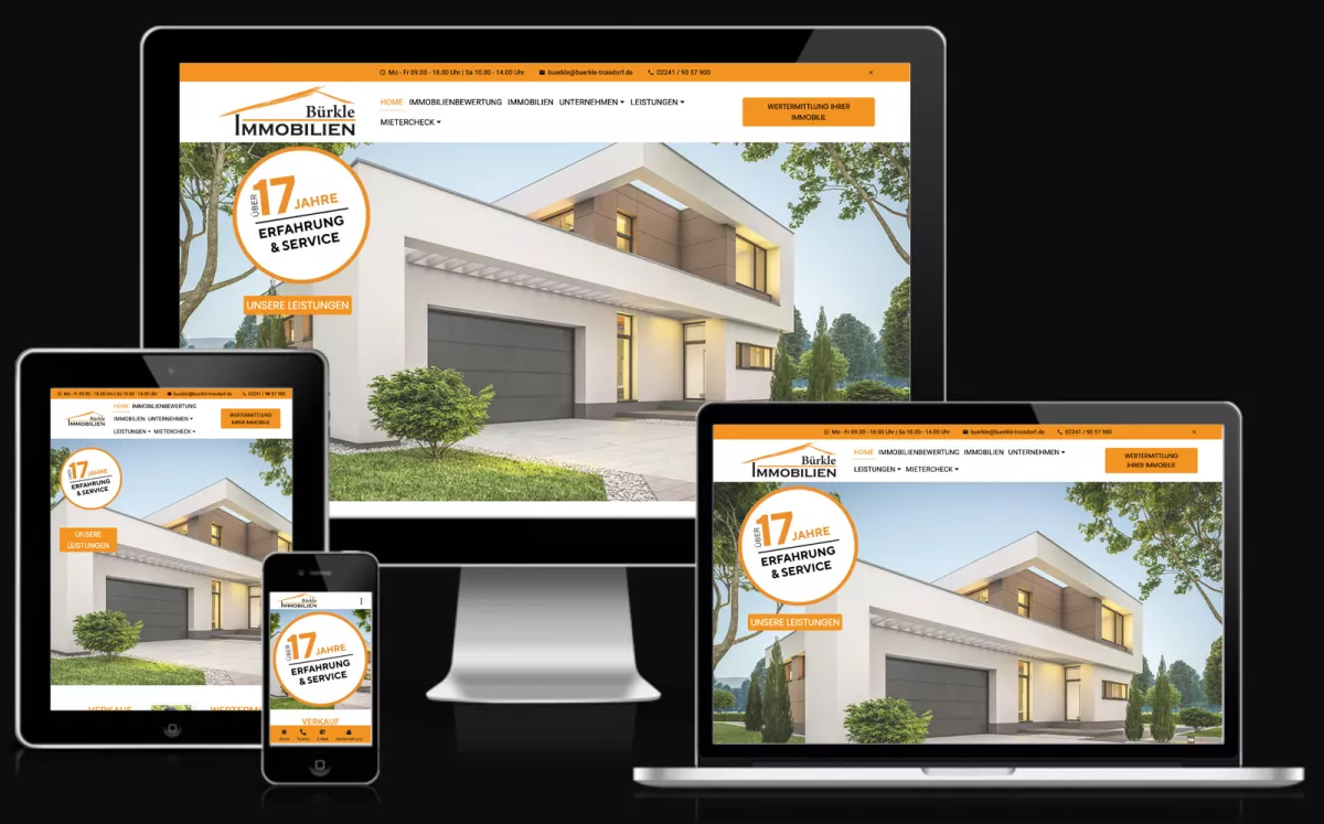 Bild zeigt die Website von Rudolf Bürkle, Immobilienmakler in Troisdorf bei Bonn Köln Rhein-Sieg-Kreis