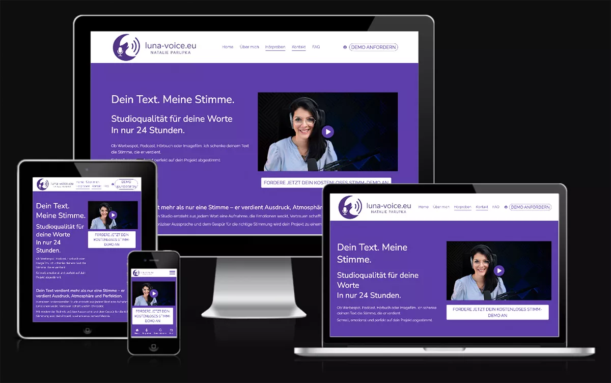 Bild zeigt die Website von Natalie Parupka, professionelle Sprecherin Voice Over