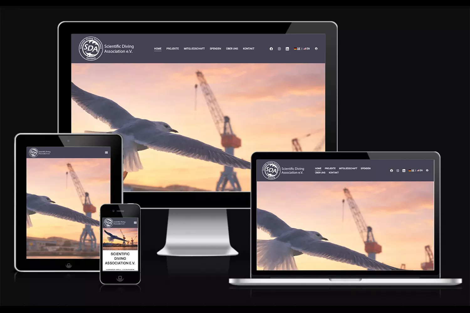 Bild zeigt die Website der SDA Kiel, Scientific Diving Association e.V.